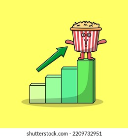 Popcorn cute businessman mascot character with a deflation chart cartoon style design