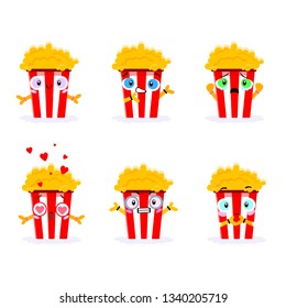 Popcorn is a cute character. A collection of baskets with popcorn with different emotions.
