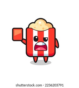 popcorn cute mascot as referee giving a red card , cute style design for t shirt, sticker, logo element