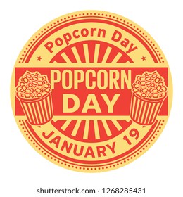 Popcorn Day,  January 19, rubber stamp, vector Illustration