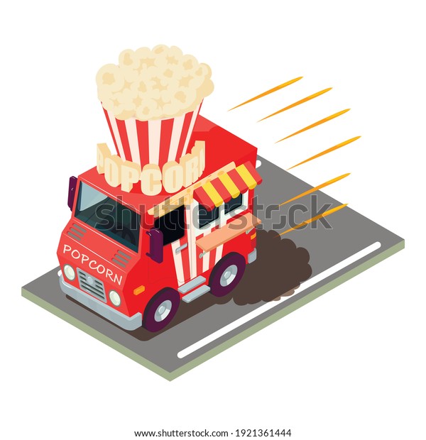 Popcorn delivery icon. Isometric\
illustration of popcorn delivery vector icon for\
web