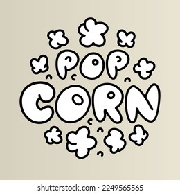 Popcorn doodle logo. Lettering vector illustration