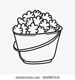 Icono del vector del doodle de palomitas. Línea dibujada a mano en la ilustración del esbozo de dibujo.