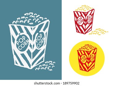 Popcorn Doodle Vector Outline Style Set. Editable Clip Art.