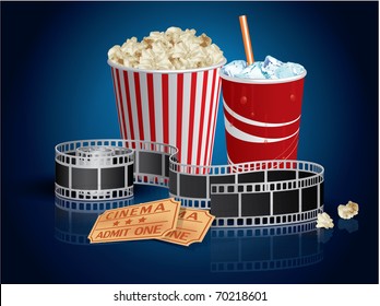 Popcorn, drink and filmstrip