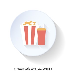 Popcorn and drink flat icon