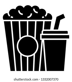 Popcorn and drink glyph icon 