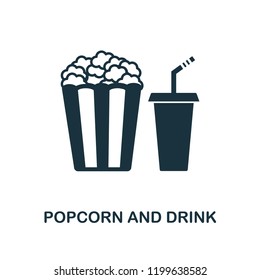 Popcorn And Drink Icon. Monochrome Style Design From Cinema Collection. UX And UI. Pixel Perfect Popcorn And Drink Icon. For Web Design, Apps, Software, Printing Usage.