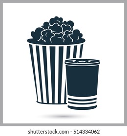 Popcorn and drink icon. Simple design for web and mobile