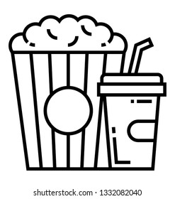Popcorn and drink line icon 