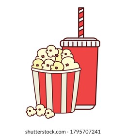 Popcorn mit Getränk auf weißem Hintergrund, Vektorgrafik-Design