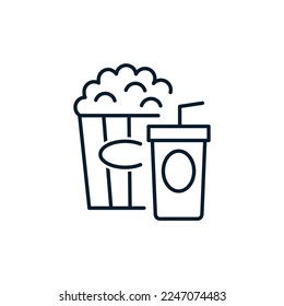Popcorn and drink. Vector icon isolated on white background.