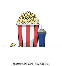 Popcorn and drink.Cinema icon in flat design style. Vector illustration