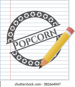 Popcorn emblem draw with pencil effect