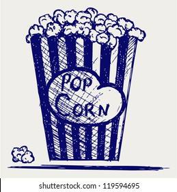 Popcorn Exploding Inside The Packaging. Doodle Style