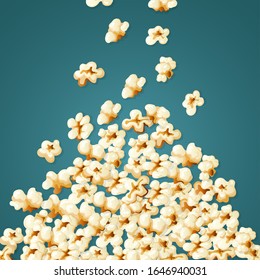 Popcorn falling. Stack of white snacks for movie time souffles corns vector illustration