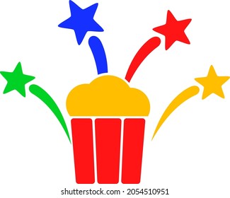 Pictograma vectorial de fuegos artificiales de palomitas. Ilustración plana de diseño icónico de fuegos artificiales de palomitas, aislados en un fondo blanco.