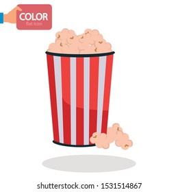 Popcorn flat color vector icon. Flat design
