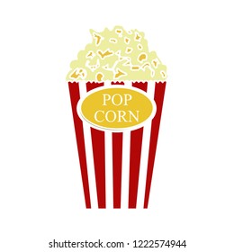 Popcorn Flat Icon - Cinema Theater Symbol - Vector Entertainment Illustration Isolated - Popcorn Snack Sign