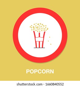 Popcorn Flat Icon - Cinema Theater Symbol - Vector Entertainment Illustration Isolated - Popcorn Snack Sign