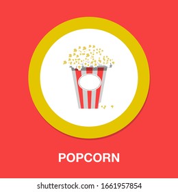 Popcorn Flat Icon - Cinema Theater Symbol - Vector Entertainment Illustration Isolated - Popcorn Snack Sign