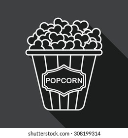 Popcorn flat icon with long shadow, line icon