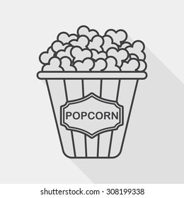 Popcorn flat icon with long shadow, line icon