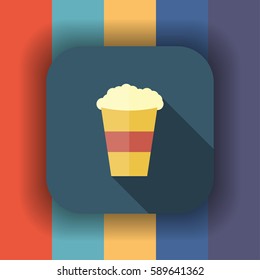popcorn flat icon with long shadow, vector illustration