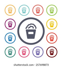 popcorn flat icons set. Open colorful buttons 