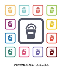 popcorn flat icons set. Open colorful buttons 