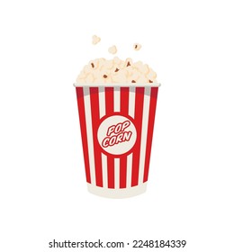 Popcorn flat vector illustration. Cinema element, popcorn on white background. Movie or film industry, cinematography concept