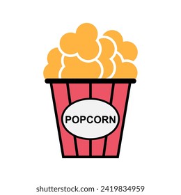 Popcorn food design icon, web corn box snack flat vector illustration element .