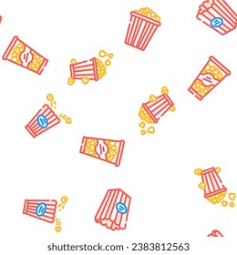 popcorn food snack cinema vector seamless pattern thin line illustration
