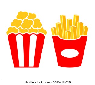 Popcorn and french fries vector cartoons isolated on white background