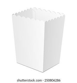 Popcorn, Fries Chiken Legs, Chinese Fast Food Box. On White Background Isolated. Mock Up Template Ready For Your Design. Product Packing Vector EPS10