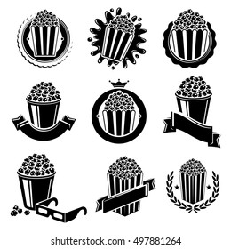 Popcorn fruit labels and elements set. Vector