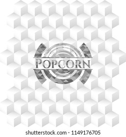 Popcorn grey emblem with geometric cube white background