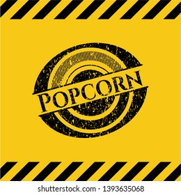 Popcorn grunge warning sign emblem. Vector Illustration. Detailed.