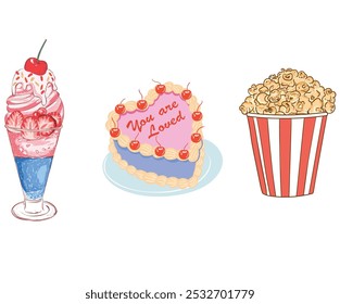 Popcorn hand drawn vector art.  Fruit fresh ice cream graphic print design for t shirt, apparel, posters, background and others.  Popcorn hand drawn vector design.