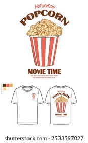 Popcorn hand drawn vector art, Popcorn hand sketch graphic print design for t shirt, apparel, posters, background and others. Movie time poster. Food t shirt design.