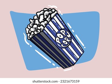 popcorn hand drawn vector. pop corn, cinema movie box, food bucket, film snack, bag container popcorn sketch. isolated color illustration