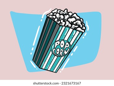 popcorn hand drawn vector. pop corn, cinema movie box, food bucket, film snack, bag container popcorn sketch. isolated color illustration