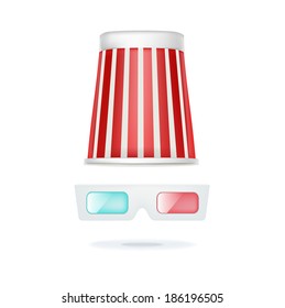 popcorn hat and glasses isolated on white
