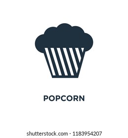 Popcorn icon. Black filled vector illustration. Popcorn symbol on white background. Can be used in web and mobile.