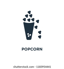 Popcorn icon. Black filled vector illustration. Popcorn symbol on white background. Can be used in web and mobile.