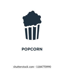 Popcorn icon. Black filled vector illustration. Popcorn symbol on white background. Can be used in web and mobile.