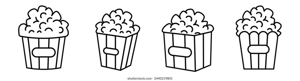 Popcorn icon black line design. Stock vector illustration