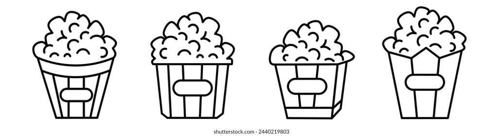 Popcorn icon black line design. Stock vector illustration