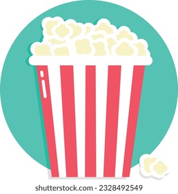 Icono de palomitas en un círculo azul. Icono de redondeo en estilo plano. Ilustración del vector