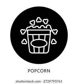 Botón De Icono De Palomitas De Maíz, Mini Ilustración Relacionada Con La Comida, Gastronomía. Uso Para El Concepto Moderno, Ui, Web Ux Y Desarrollo De App.